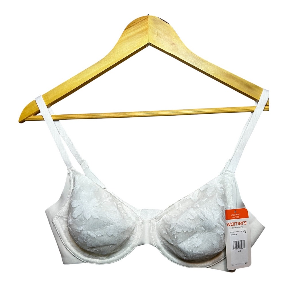 Warners‎ Blissful Benefits White Floral Lace Underwire Bra Unlined 34C WRW2511UU